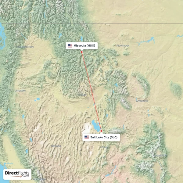 Salt Lake City - Missoula direct flight map