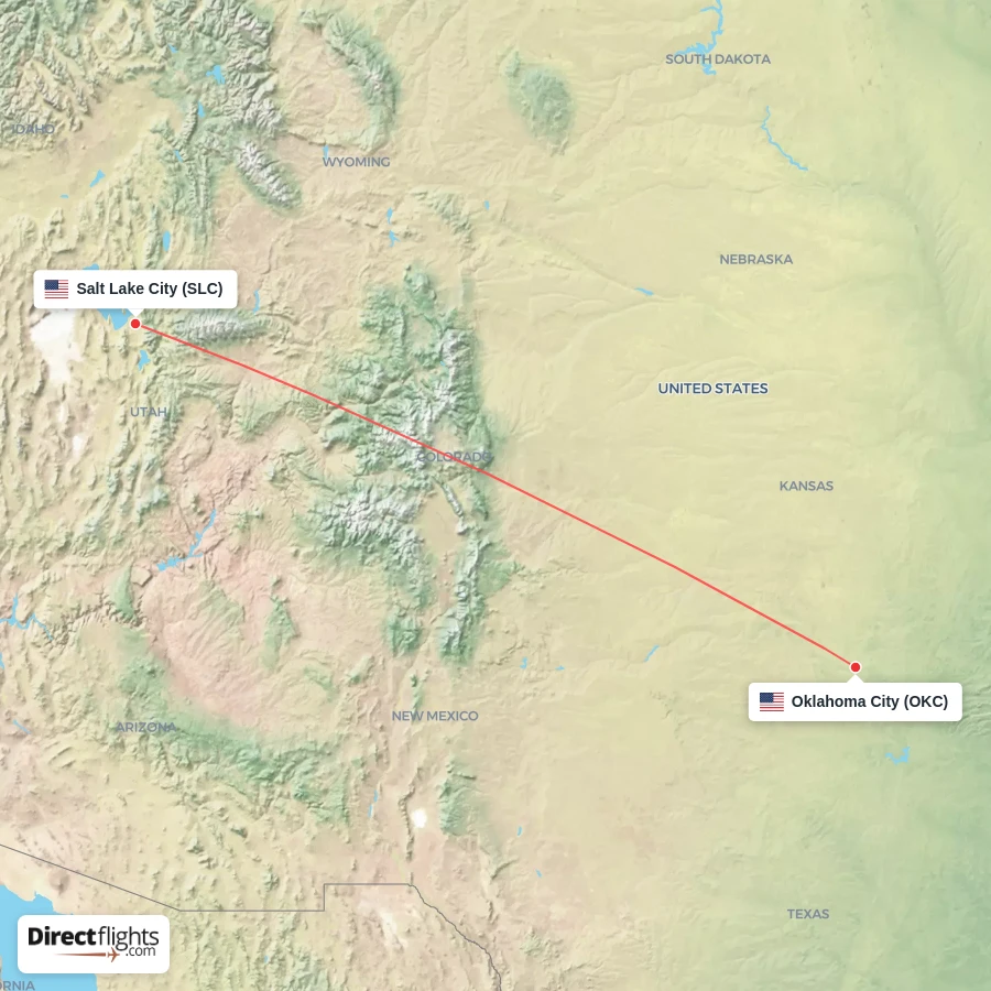 SLC - OKC route map