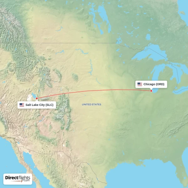 Salt Lake City - Chicago direct flight map