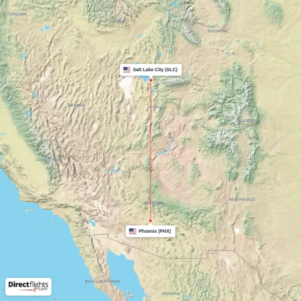Salt Lake City - Phoenix direct flight map