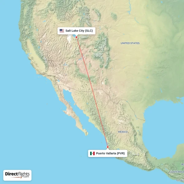 Salt Lake City - Puerto Vallarta direct flight map