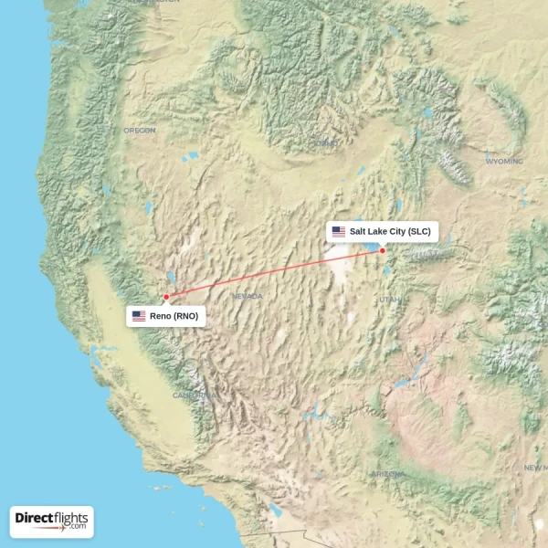 Salt Lake City - Reno direct flight map