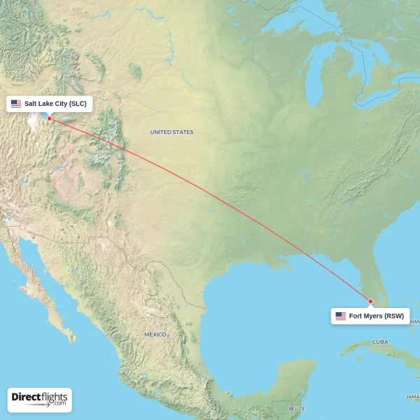 Salt Lake City - Fort Myers direct flight map