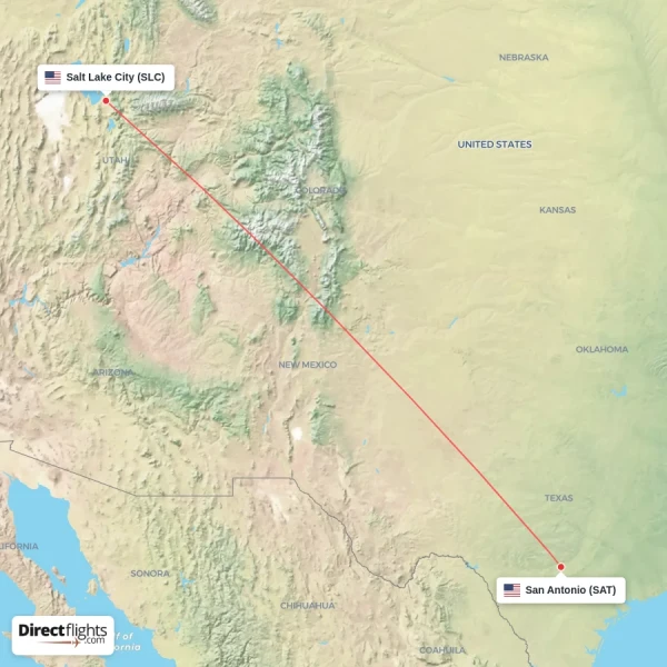 Salt Lake City - San Antonio direct flight map