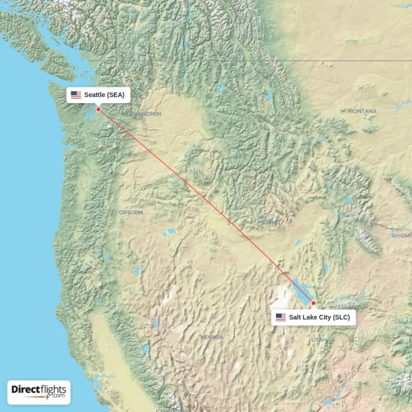 Salt Lake City - Seattle direct flight map