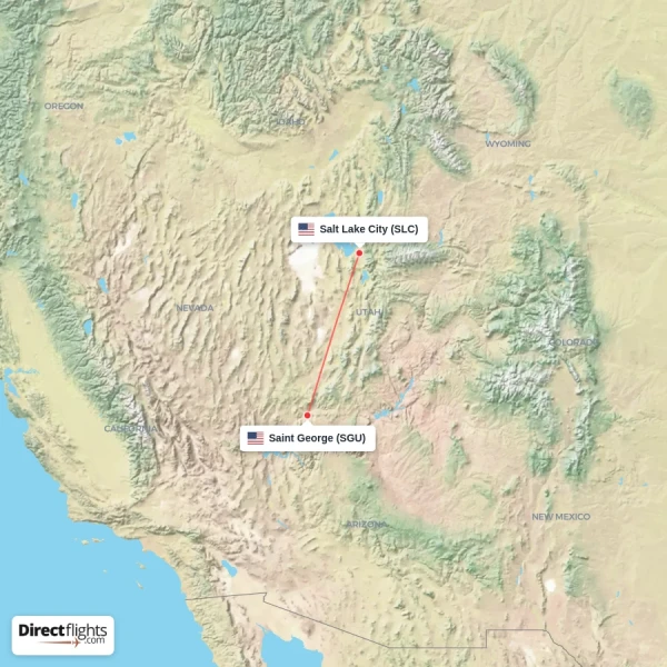 Salt Lake City - Saint George direct flight map