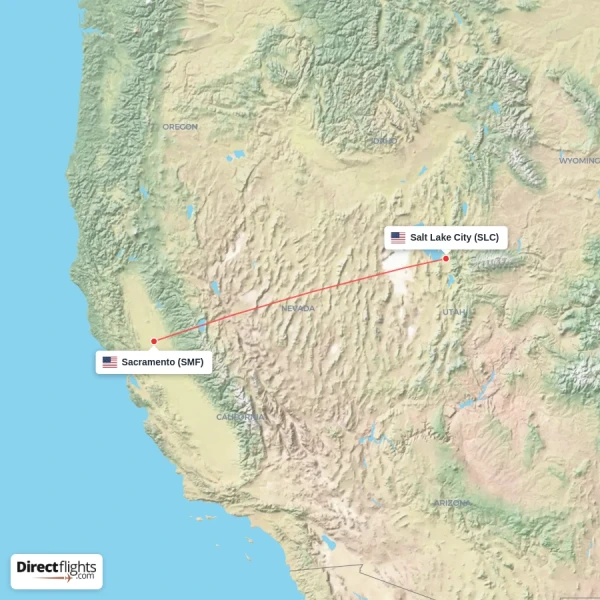 Salt Lake City - Sacramento direct flight map