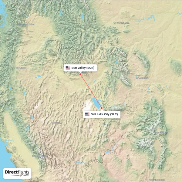 Salt Lake City - Sun Valley direct flight map