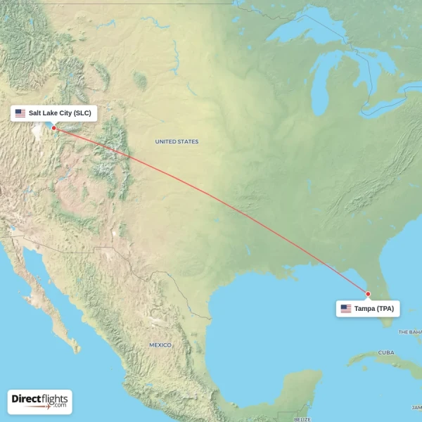 Salt Lake City - Tampa direct flight map