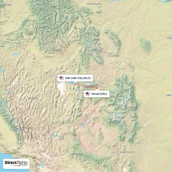 Salt Lake City - Vernal direct flight map