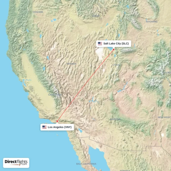 Salt Lake City - Los Angeles direct flight map