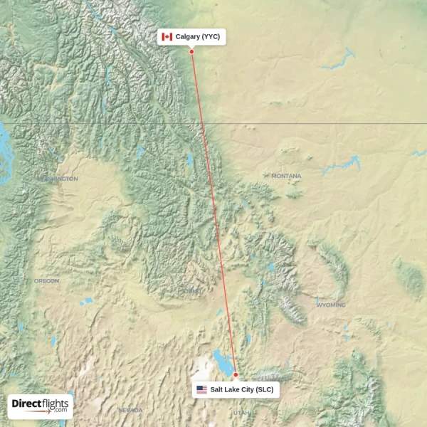 Salt Lake City - Calgary direct flight map