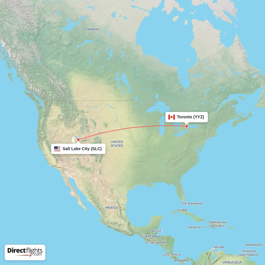 SLC - YYZ route map