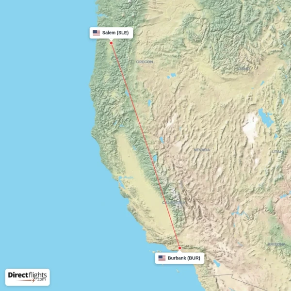 Salem - Burbank direct flight map