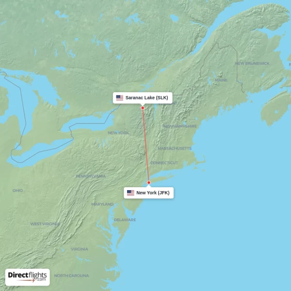 Saranac Lake - New York direct flight map