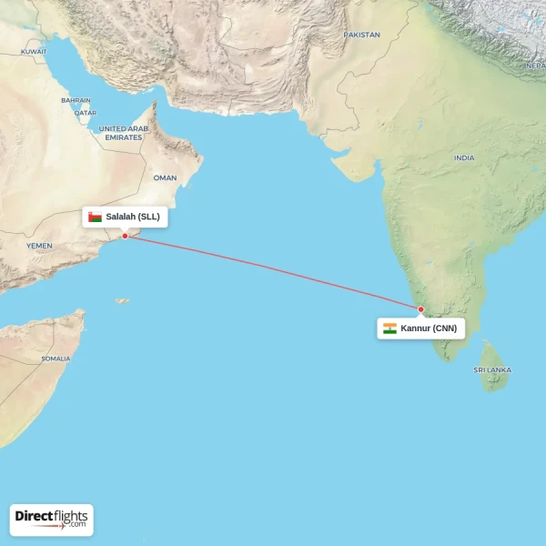 Salalah - Kannur direct flight map