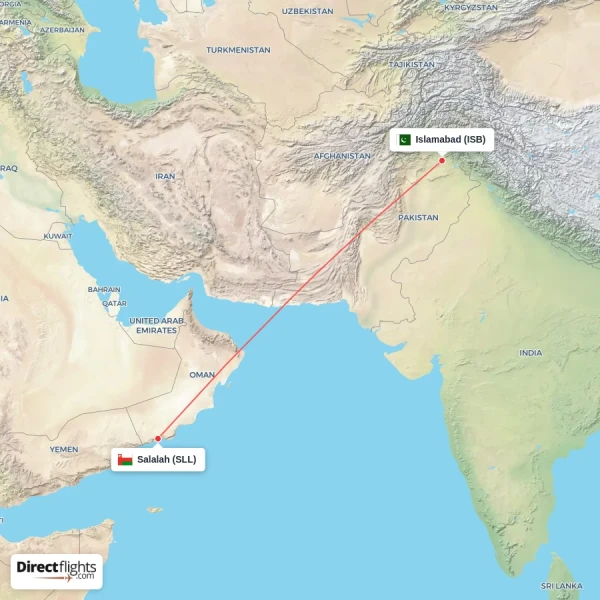 Salalah - Islamabad direct flight map