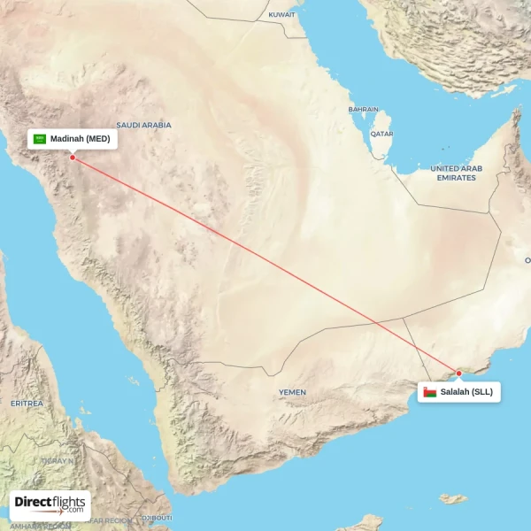 Salalah - Madinah direct flight map