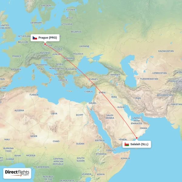 Salalah - Prague direct flight map