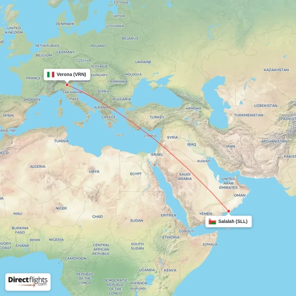 Salalah - Verona direct flight map