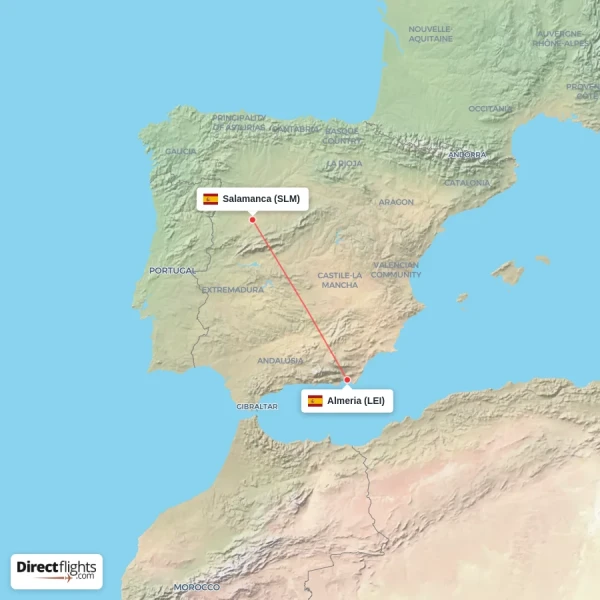 Salamanca - Almeria direct flight map