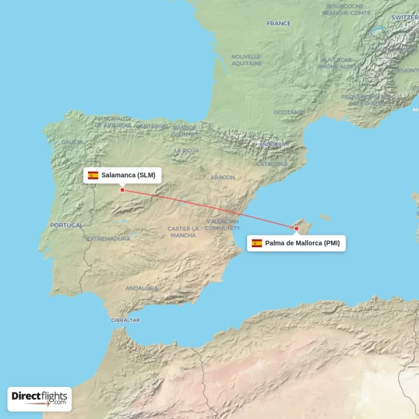 Salamanca - Palma de Mallorca direct flight map