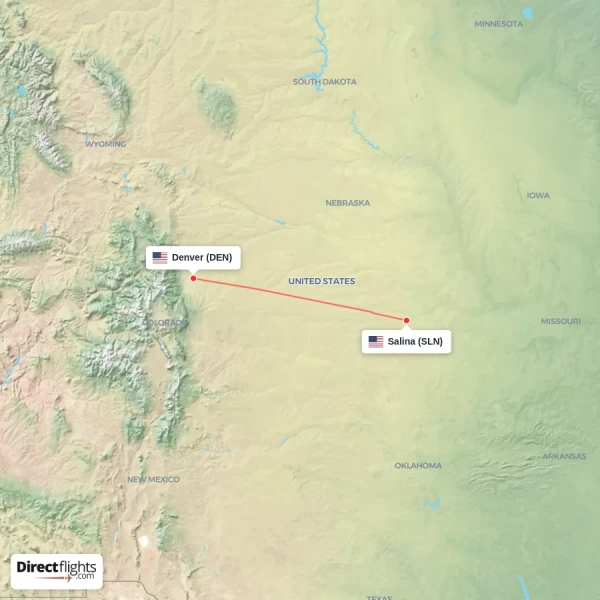 Salina - Denver direct flight map