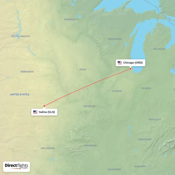 Salina - Chicago direct flight map
