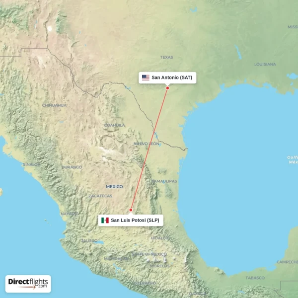 San Luis Potosi - San Antonio direct flight map