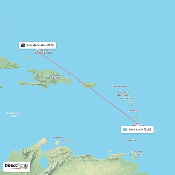 Saint Lucia - Providenciales direct flight map