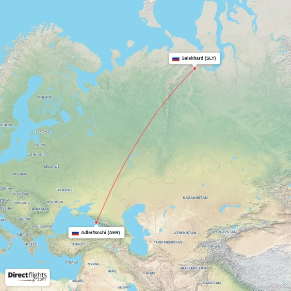 Salekhard - Adler/Sochi direct flight map