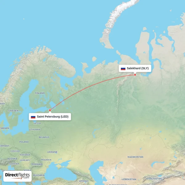 Salekhard - Saint Petersburg direct flight map
