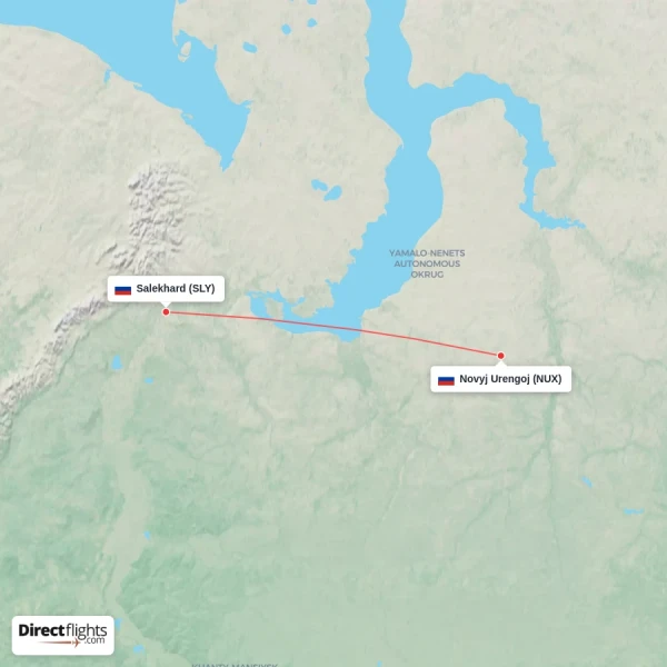 Salekhard - Novyj Urengoj direct flight map