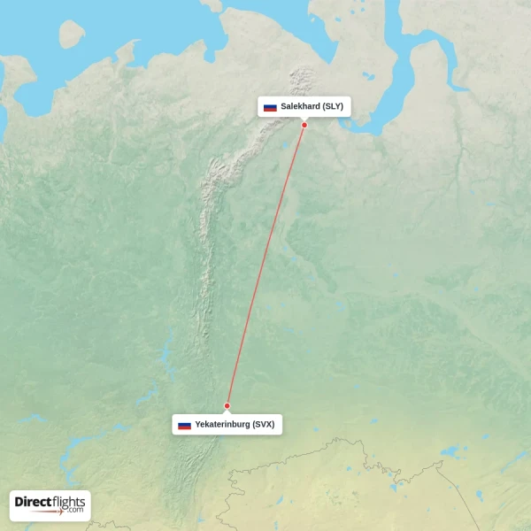Salekhard - Yekaterinburg direct flight map