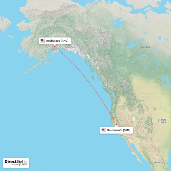 Sacramento - Anchorage direct flight map