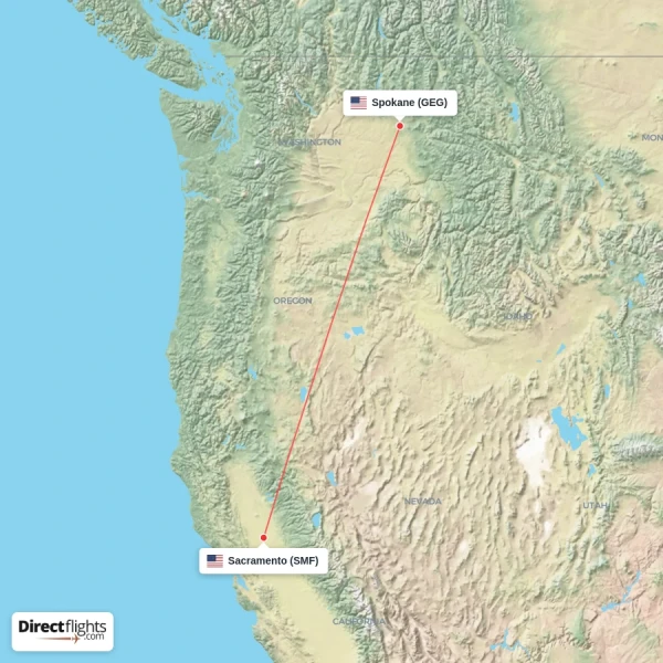 Sacramento - Spokane direct flight map