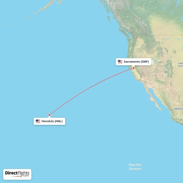 Sacramento - Honolulu direct flight map