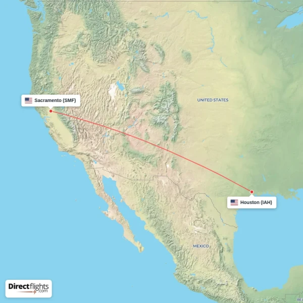Sacramento - Houston direct flight map