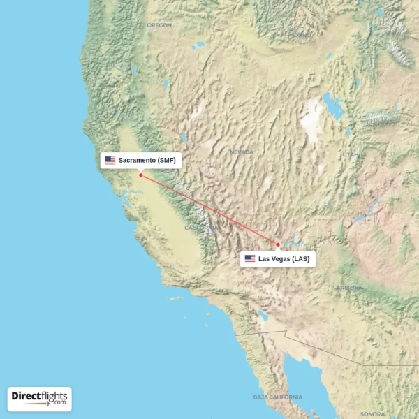 Sacramento - Las Vegas direct flight map