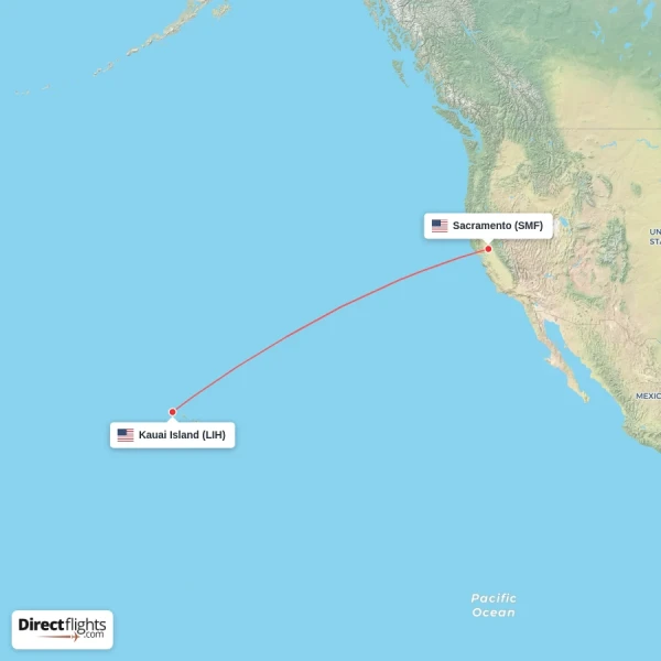 Sacramento - Kauai Island direct flight map