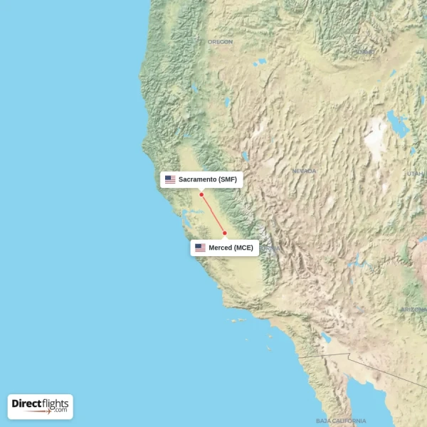 Sacramento - Merced direct flight map