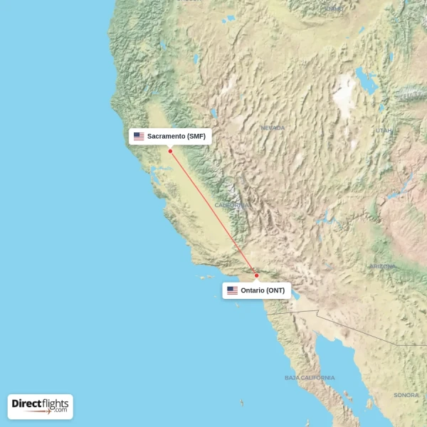 Sacramento - Ontario direct flight map