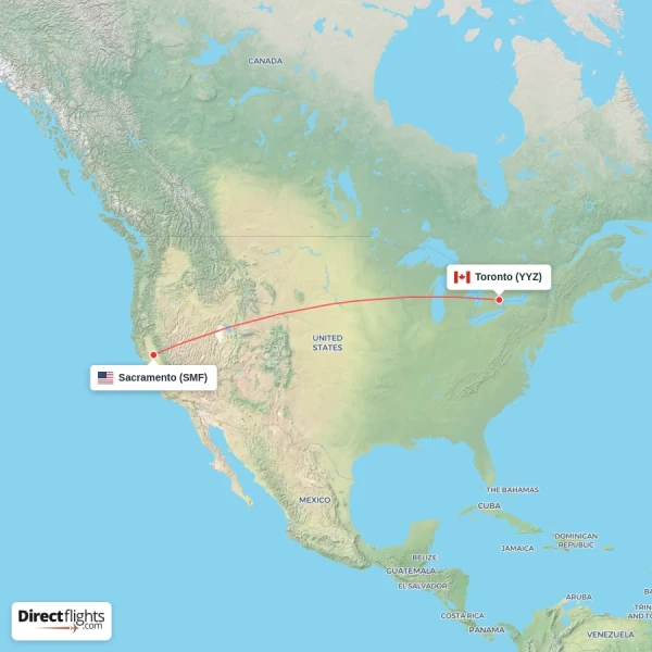 Sacramento - Toronto direct flight map