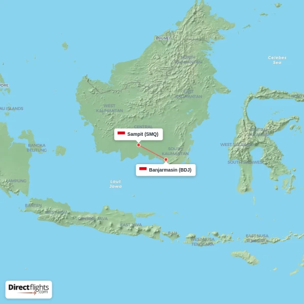 Sampit - Banjarmasin direct flight map