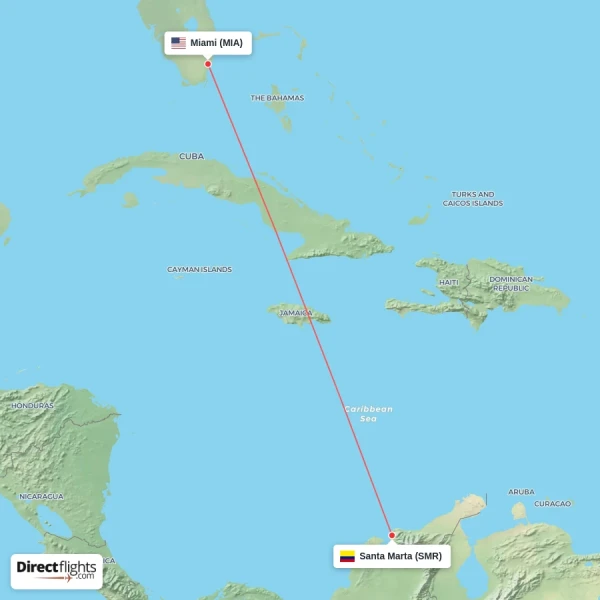 Santa Marta - Miami direct flight map