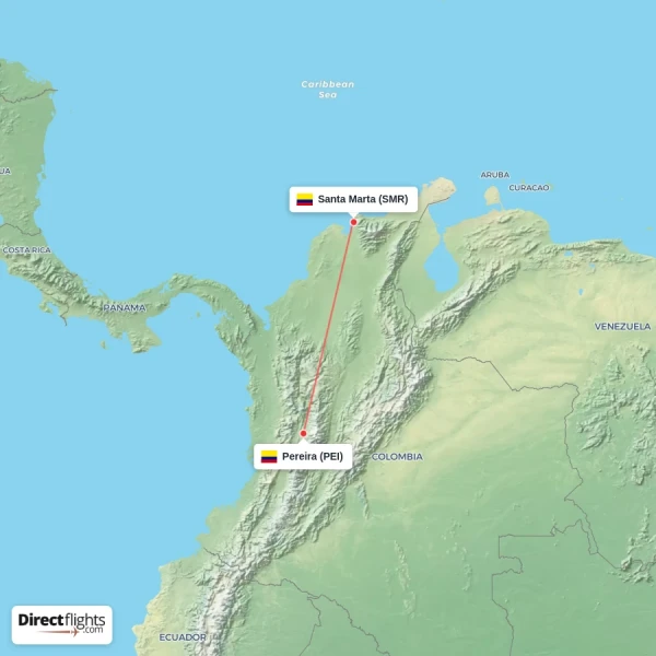 Santa Marta - Pereira direct flight map