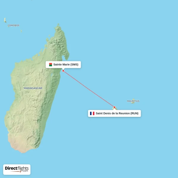 Sainte Marie - Saint Denis de la Reunion direct flight map