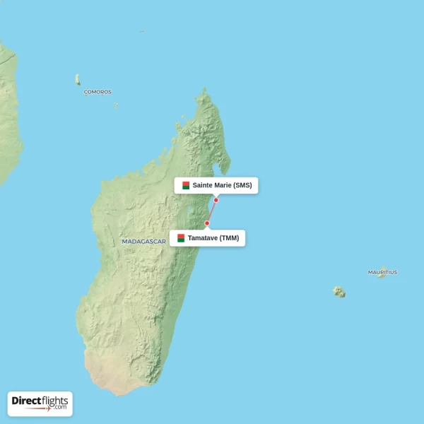 Sainte Marie - Tamatave direct flight map