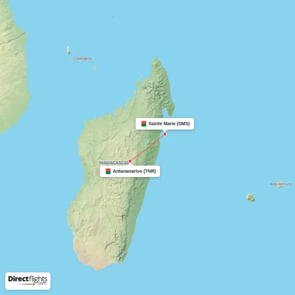 Sainte Marie - Antananarivo direct flight map