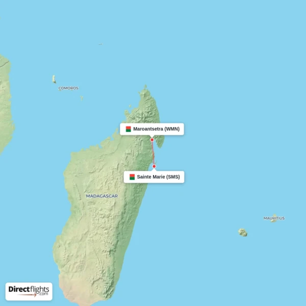 Sainte Marie - Maroantsetra direct flight map